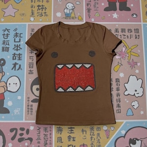 Domo Rhinestone Y2k Tee, Bedazzled Monster Graphic Tube Top, Trendy Retro Fashion, Gift For Her