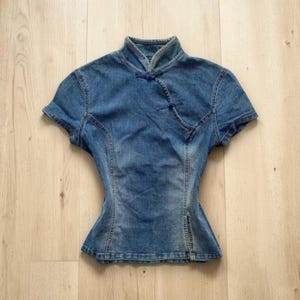 Y2k chique denim top, trendy fashion blouse, punk vrouwelijke streetwear, cadeau voor haar