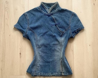 Y2k Chic Denim Top, Trendy Fashion Blouse, Punk Female Streetwear, Gift For Her