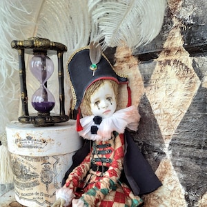 Pierrot doll ,Charming exclusive Vintage style Pierrot ,OOAK Doll ,Souvenir Collectible Doll, Art Pierrot Clown  doll, Boudoir ,Present