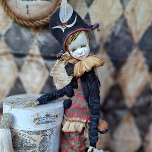 Art Author&#39;s Pierrot doll ,Collectible Boudoir doll, Vintage style doll ,Artistic circus character doll, OOAK doll, Exclusive masterpiece