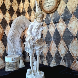 Author&#39;s collectible Pierrot ,Art sculpture ,Charming exclusive masterpiece, Vintage style Pierrot ,Boudoir doll for collectors ,present