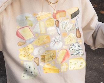 Cheese Sweatshirt, Foodie Crewneck, Food Design Pullover, Funny Cooking Gift for Cheese Lovers