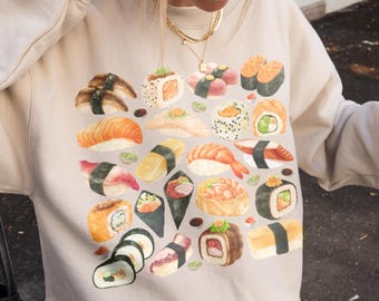 Sushi Sweatshirt, Funny Japanese Foodie Crewneck, Cozy Gift for Chefs, Fish Lover Graphic Pullover