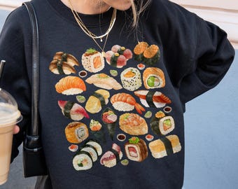 Sushi Sweatshirt, Funny Japanese Food Lover Crewneck, Cozy Gift for Chefs, Unisex Graphic Pullover