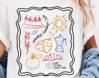 T-shirt Sunday Funday Club, chemise Brunch Besties, t-shirt café et croissants, cadeau pour les amateurs de brunch