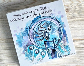advent prayer cards - 4 x 4 inches - season of new beginnings, may hope give you wings, encircled by love, joy fill you, hope love joy peace
