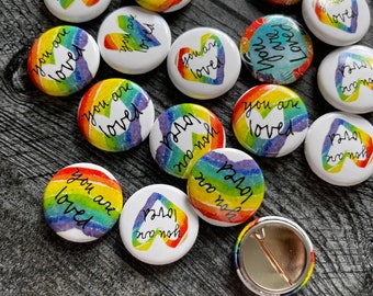 you are loved - rainbow - set of 25 - 1 inch blessing buttons with pin back