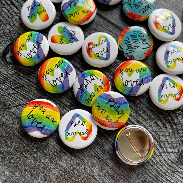 you are loved - rainbow - set of 25 - 1 inch blessing buttons with pin back