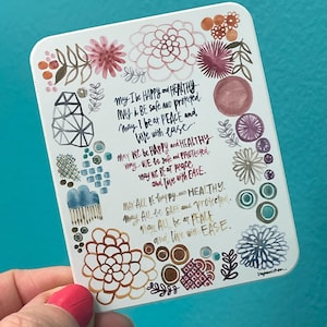 Metta Loving Kindness Meditation - Autocollant rectangulaire en vinyle mat résistant aux intempéries, 3 x 2,5 pouces