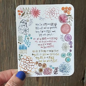 Mettameditationsklistermärke | Bekräftelse av kärleksfull vänlighet | Vattentät vinyldekal (7,6 × 10 cm)