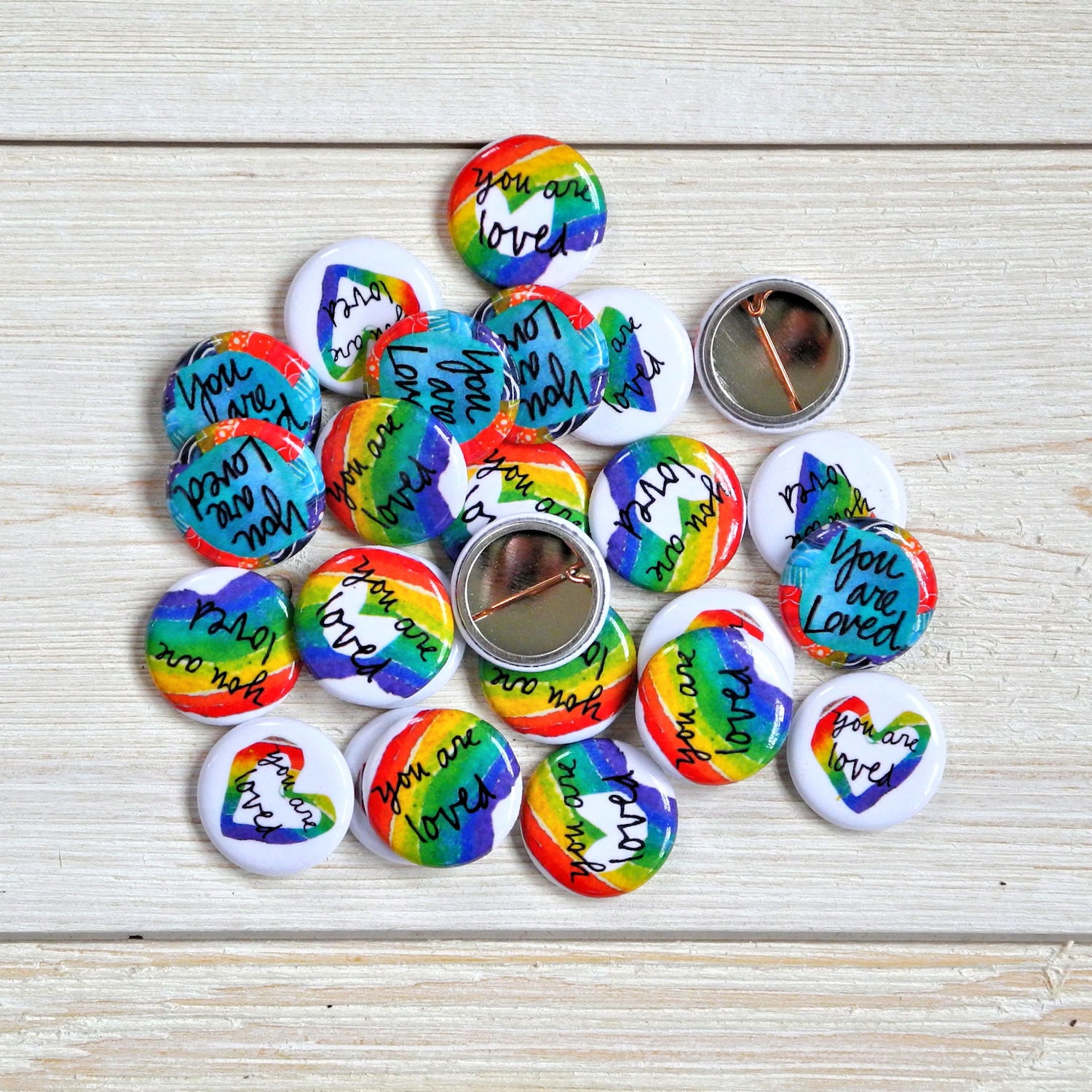 you are loved - rainbow - set of 25 - 1 inch blessing buttons with pi…