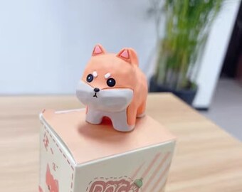 Carved wood wind dog Shiba Inu office desktop decoration