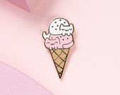 Strawberry Vanilla Double Dip Cat Cream Cone • Hard Enamel Lapel Pin