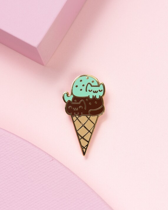 Mint Chocolate Ice Cream Cone Cat Enamel Pin Super Cute Cat | Etsy