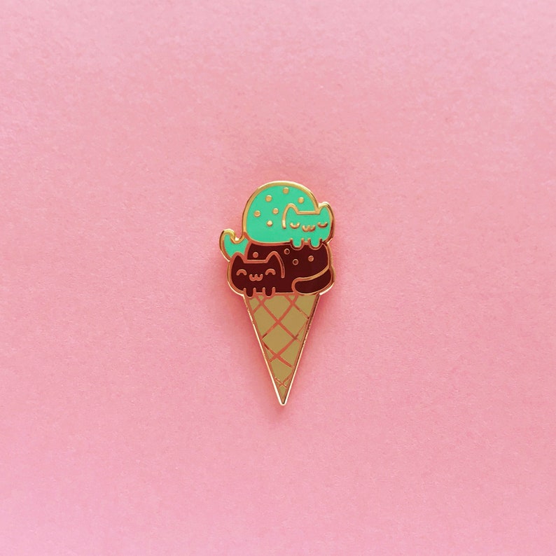 Mint Chocolate Ice Cream Cone Cat Enamel Pin Super Cute Cat - Etsy