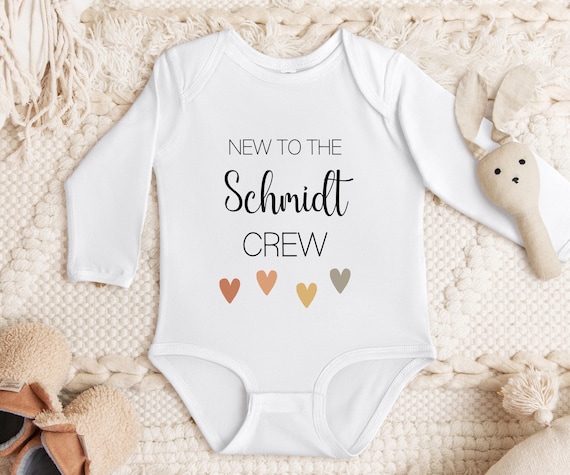 Baby bodysuit New to the Crew short sleeve long sleeve personalizable with name, Baby Gift, Birth Gift, Pregnancy Announcement, Gift for Dad