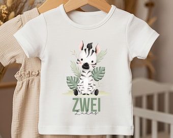 Personalized second birthday T-shirt with zebra two design, personalized T-shirt for second birthday, toddler T-shirt