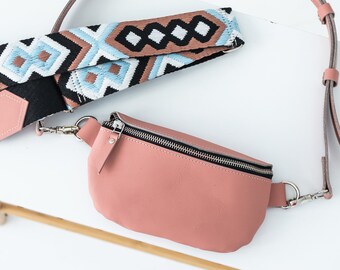 Trendy Pink Leather Fanny Pack, Fashionable Crossbody Belt Bag with Ornament, Women's Waist Purse for Travel and Style, Versatile Design