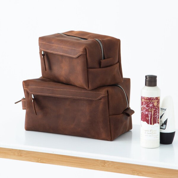 Klassisches Leder Dopp Kit - Kulturbeutel für Männer und Frauen (mehrere Größen und Farben erhältlich) - Reise-Organizer, Grooming Kit und Make-up-Tasche