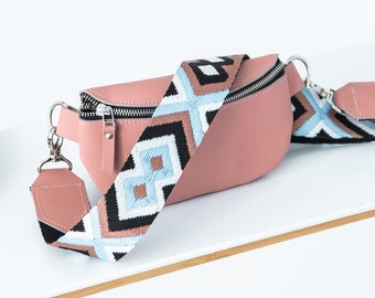 Multifunctioneel roze leren heuptasje, crossbody heuptas voor buiten met meerdere zakken, verstelbare heuptas voor op reis, compact formaat