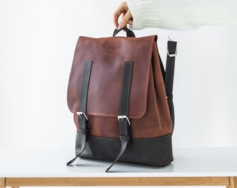 Leather Laptop Backpack for Men, Business School Bag, Classic Rucksack, Professional Work Bag, Men's Business Backpack