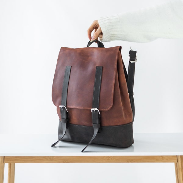 Leather Laptop Backpack for Men, Business School Bag, Classic Rucksack, Professional Work Bag, Men's Business Backpack