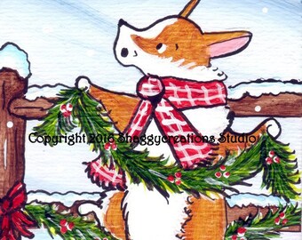 PEMBROKE WELSH CORGI  Art Print Corgi Christmas Corgi Art Print "Christmas is Coming"  Dog Art Dog Lovers Gift Holiday Print Christmas Holly