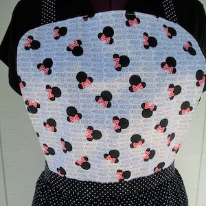 Minnie Mickey Mouse DISNEY Lätzchen Frontschürze mit Tasche Schwarz, Weiß, Rot, Damen Größe L oder XL - 100% Baumwolle, Handgemacht, Polka Dot Tolles Geschenk!