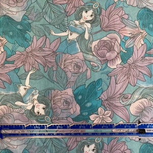 Disney Princess Florals Fabric By the Quarter Yard (9 inches) or Fat Quarter Preshrunk Cotton Broadcloth Quilting Crafting