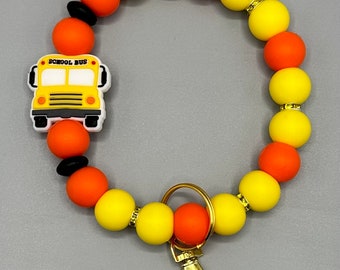 Wristlet Bracelet Keychain | Car Key Accessory | School Bus | Transportation | Handmade One of a Kind | Hands Free | Silicone Beads