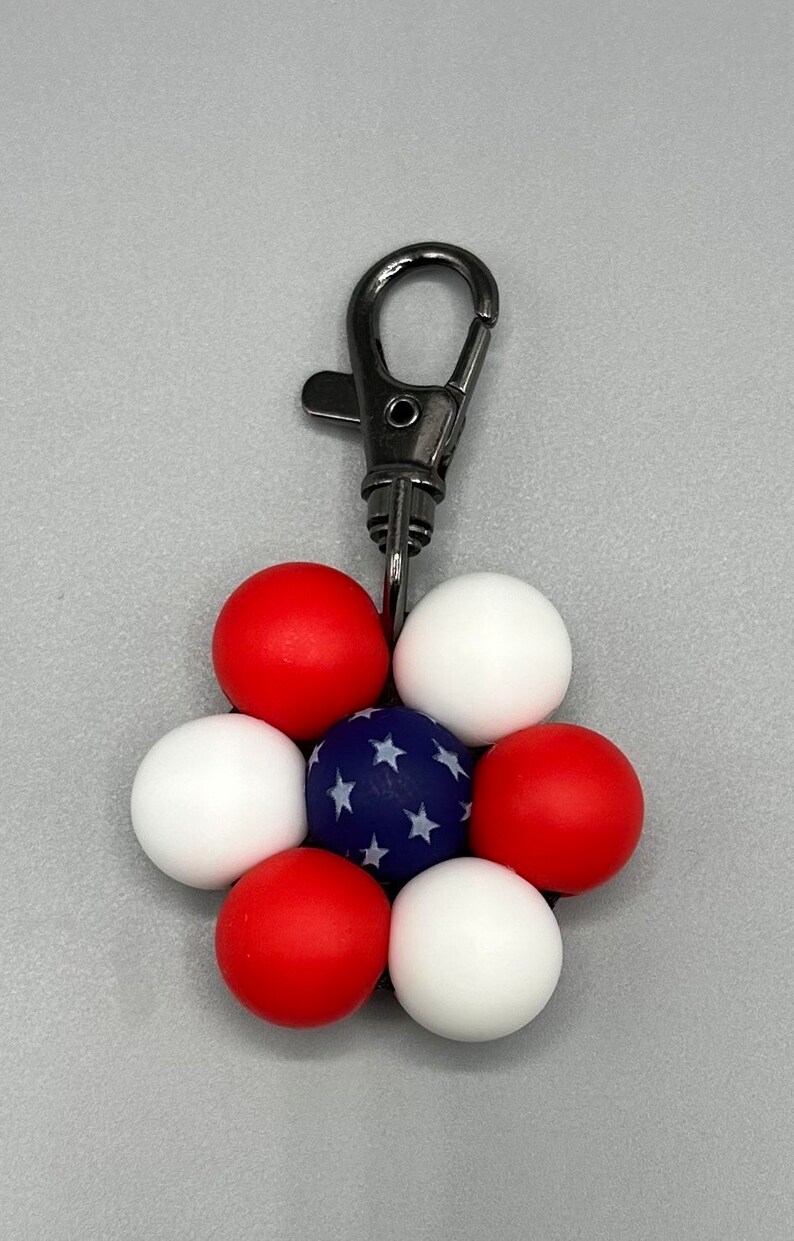 Silicone Flower Keychain / Zipper Pull / Daisy / Fourth of July / America / Summer image 2