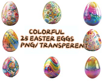 Colorful Easter Eggs, 25 PNG, Easter eggs clipart bundle,  Easter designs png, Easter eggs graphics, Commercial Use
