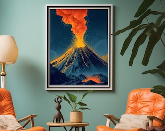 Vulkaan, set van 4 afbeeldingen met hoge resolutie, digitale download, uitbarsting, helder, poster, prachtig, uniek, Hawaii, de Etna, vuur en ijs