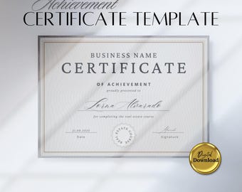 Plantilla de certificado de logro, certificado de finalización de curso imprimible, plantilla de certificado Canva de premio de belleza editable. TDS-10