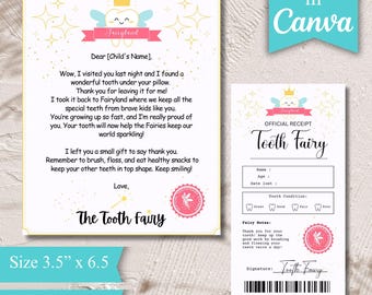 Tooth Fairy Letter & Receipt Template | Printable Tooth Certificate for Kids | First Lost Tooth Note | Instant Download PDF