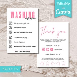 Printable Washing Instructions Card | T-Shirt Care Card | Clothing Care Insert | Small Business Packaging | PDF & PNG