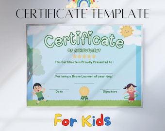 Editable Kids Certificate Canva | Printable Diploma for Children | Preschool Award Template | Graduation Certificate | Instant Download PDF