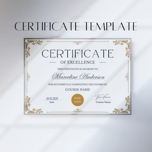 Vorlage für ein Exzellenzzertifikat, bearbeitbares Schulungszertifikat, druckbares Wimpernzertifikat für Make-up-Artisten, Canva-Vorlage. TDS-10