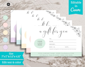Modern Editable Gift Certificate Template, Customizable Gift Card, Instant Download, Professional Gift Voucher Design, Printable Gift