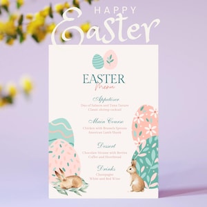Easter Brunch Menu Printable | Editable Spring Party Sign | Bunny Menu Template | Instant Download | Floral Easter Dinner Decor