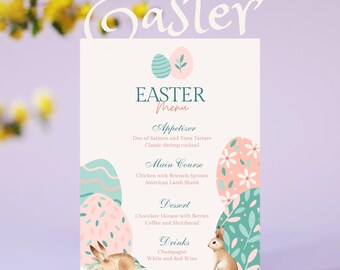 Easter Brunch Menu Printable | Editable Spring Party Sign | Bunny Menu Template | Instant Download | Floral Easter Dinner Decor