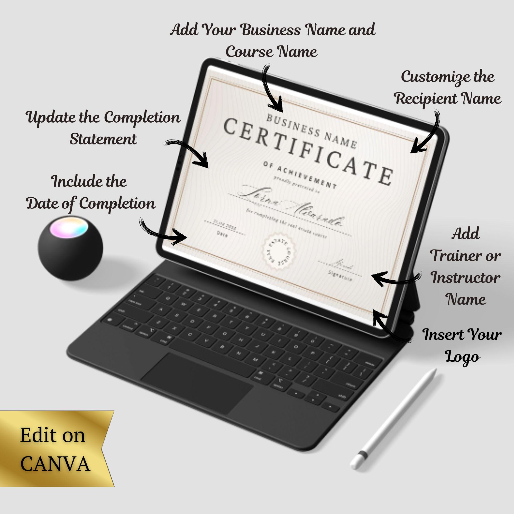 Certificate of Achievement Template, Printable Course Certificate of ...