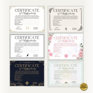 Certificato di autenticità originale per modello di opera d'arte, modello di certificato di autenticità dell'artista COA Canva stampabile, download digitale