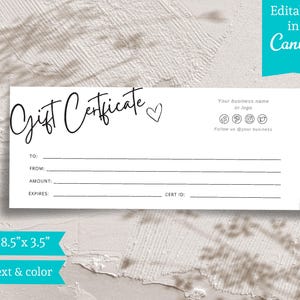 Modern Gift Certificate Template, Editable Gift Card, Instant Download, Customizable Gift Voucher, Gift Certificate Design