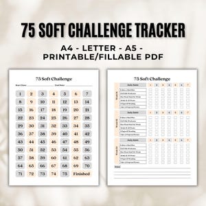 Peut inclure: Un suivi de défi de 75 jours doux imprimable avec un fond beige. Le suivi est divisé en trois semaines, chaque semaine ayant une liste de contrôle des habitudes quotidiennes. Les habitudes quotidiennes comprennent le suivi d'un plan de repas, des séances d'entraînement de 15 minutes, la consommation de 3 L d'eau, la lecture de 5 pages d'un livre et la prise d'une photo de progression.