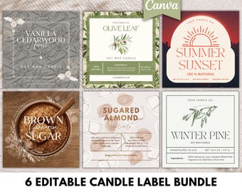 Editable Candle Label Templates Canva | Candle Branding Kit | Custom Candle Jar Product Labels + Care Card | Printable 2x2 2.5x2.5 3x3 Pack!