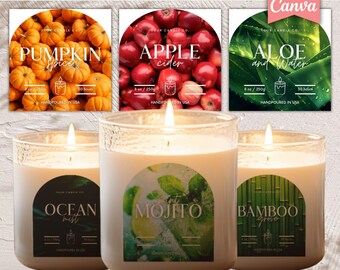 Editable Candle Label Templates Canva | 06 Modern Candle Branding Labels | Custom Jar Product Labels | Printable 2x2 2.5x2.5 3x3 Instant Set