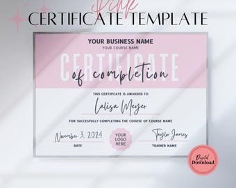 Plantilla rosa de certificado de finalización, maquillador, técnico de uñas, peluquero, técnico de pestañas, certificado de belleza femenina DIY, folleto de finalización del curso
