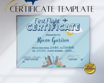 First Flight Certificate For Kids, Editable Toddler's First Flight Award, Kids Certificate Bravery Award For Airplane Flight, Keepsake